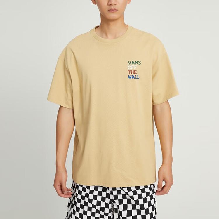 Vans Letter Pattern Printed Round Neck Sports Comfortable Casual Loose Short Sleeve Drop Shoulder T-Shirt Men T-Shirts Khaki VN0008Z9YUU