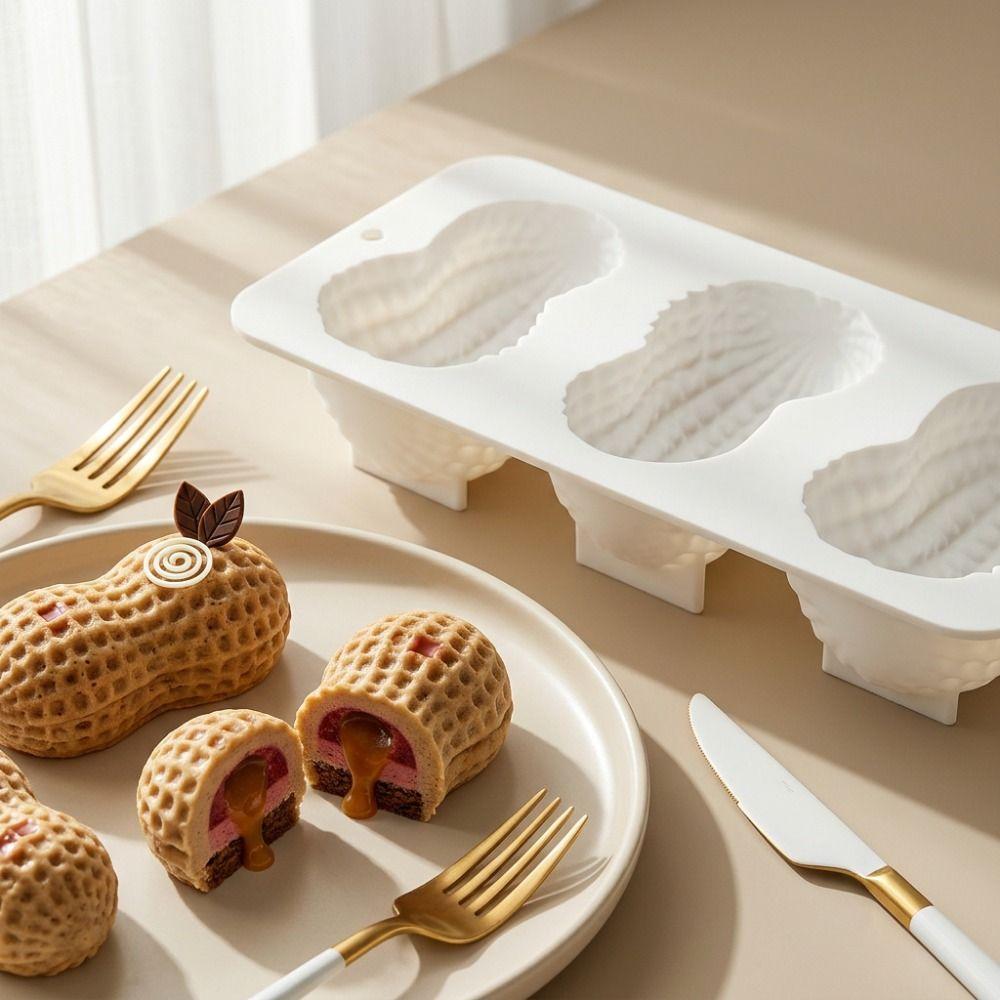 Food Grade Silicone Peanut Mousse Cake Mold 3-Cell Baking Mold New Chocolate Mold  Baking Tools