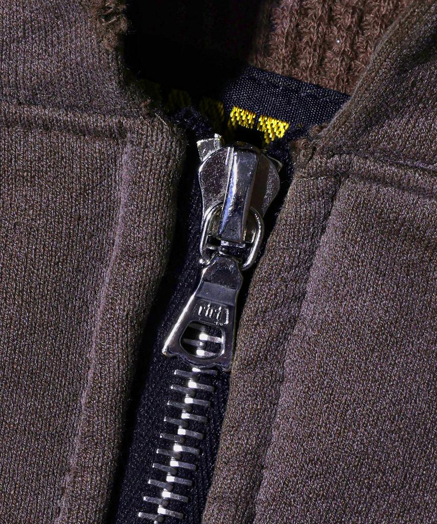Rar Riri Zipper) Thermal Insulated Sunfade Effect Vintage Hooded Zip-Up_Brown