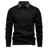 Men's Casual Patchwork Fake Two-piece Knitted Inner Sweater, Men's Warm Lapel Shirt Sweater