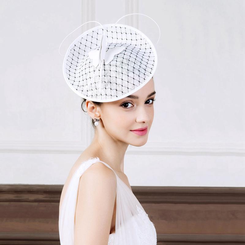 Lady Fedoras Hat Ladies Weddings Black Stripe Heardwear with Veil Women Summer Elegant Party Church Caps B-8162