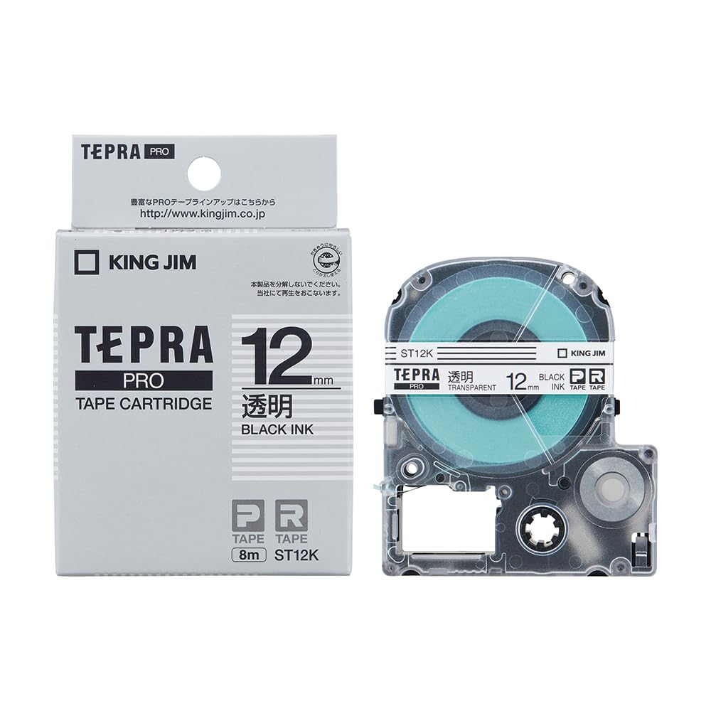Оригинальный картридж с лентой King Jim Tepra PRO 12 мм Прозрачный Текст 8 м Длина ST12K Этикетка/Черный