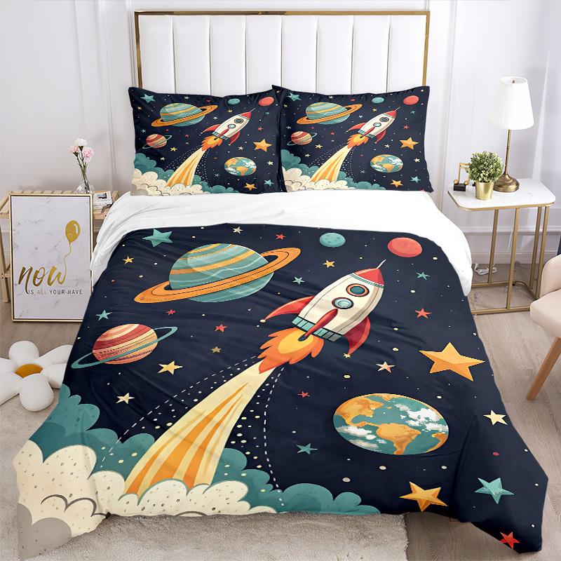 3pcs Space Adventure Bedding Set, Includes 1 Comforter + 2 Pillowcases, Without Pillow Inserts, Soft Comfortable, Lightweight Breathable021