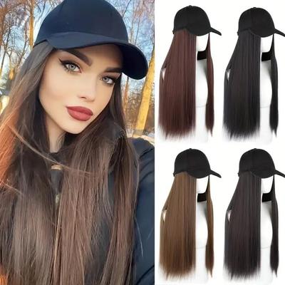 Элегантный длинный прямой синтетический парик с регулируемой бейсболкой из высокотемпературного волокна, удобный для повседневной носки