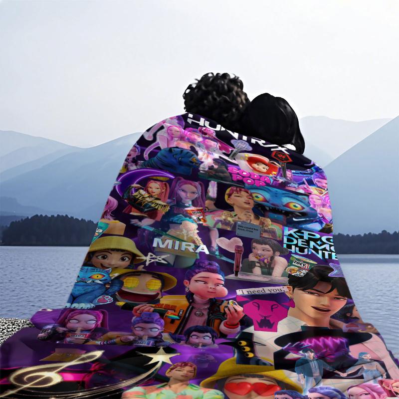 K-POP Demon Hunters Flannel Blanket Soft Warm Throw Character Collage Pattern Sofa Bed Cover Travel Camping Nap Cape Fans Gift