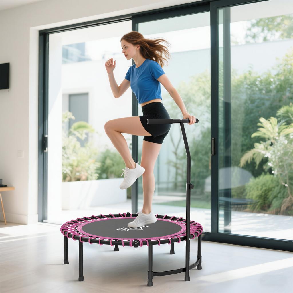 Mini Round Steel Frame Trampoline W Adjustable Handle Pink