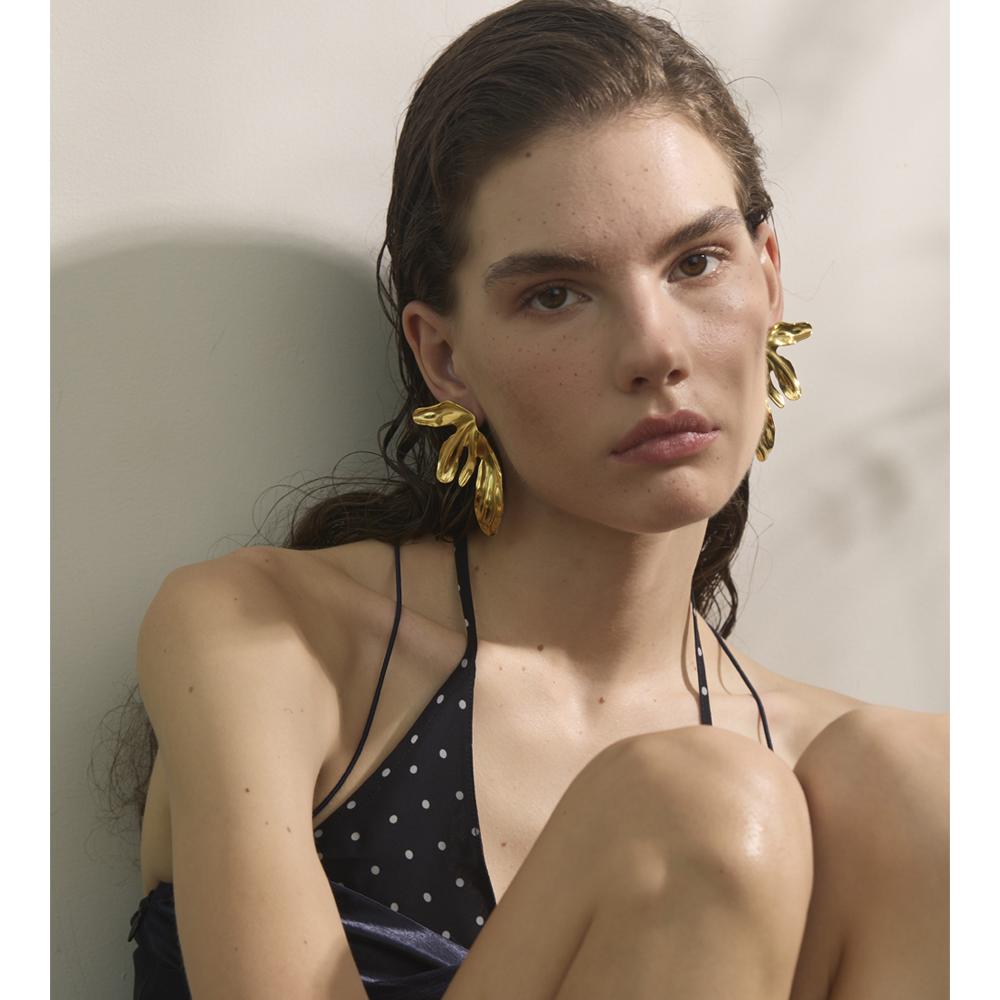 Yhpup Stainless Steel 18k Gold PVD Plated Flower Big Stud Earrings Arrivals Prevent Allergy Metal Statement Jewelry for Women