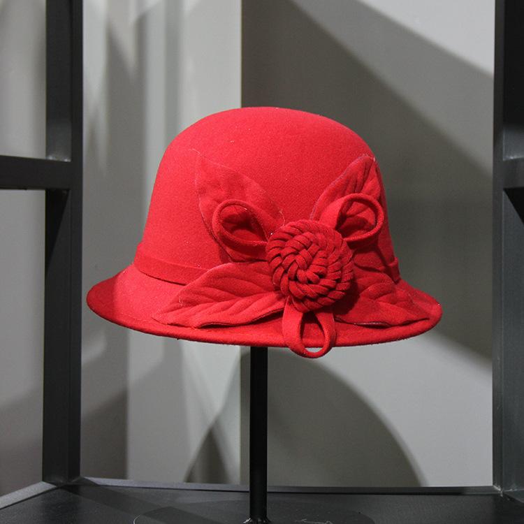 Hat lady autumn and winter new woolen top hat fashion hat fashion flower warm basin hat bucket hat
