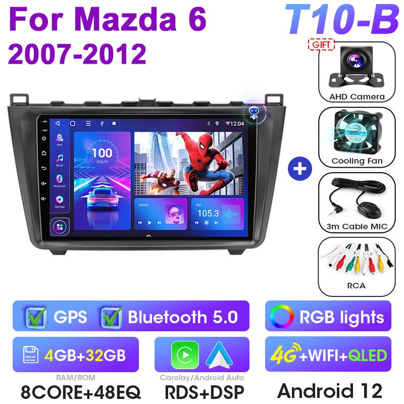 2 Din Android 12 Автомагнитола для Mazda 6 Rui Wing 2007 - 2012 Мультимедийный видеоплеер GPS 4G Carplay Auto Стерео RDS DVD Головное устройство