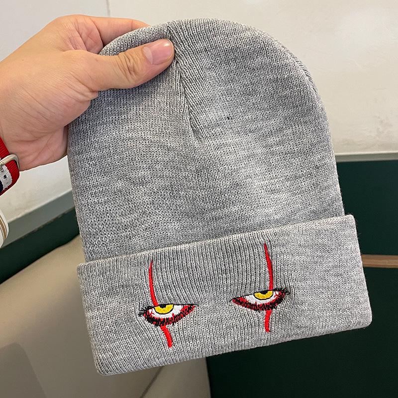 Персонализированная смешная шерстяная шапка на осень и зиму для женщин, вязаная шапка с вышивкой «Глаза клоуна», универсальная теплая хип-хоп шапка-пуловер от холода для мужчин