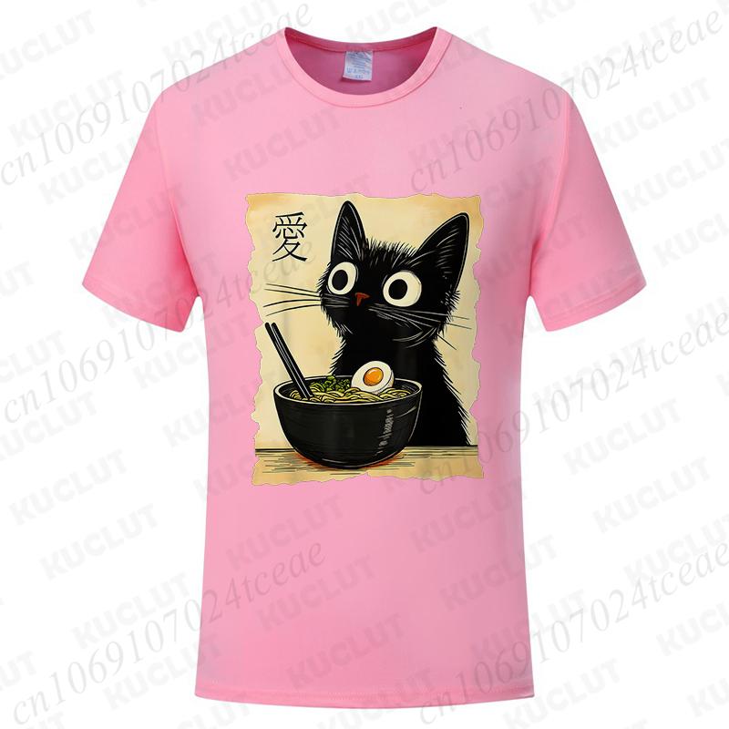 Funny Cat Ramen Graphic Tee Japanese Kawaii Anime Cat T-Shirt Fashion T-shirts Short Sleeve Clothes Trend Casual Unisex Tshirts