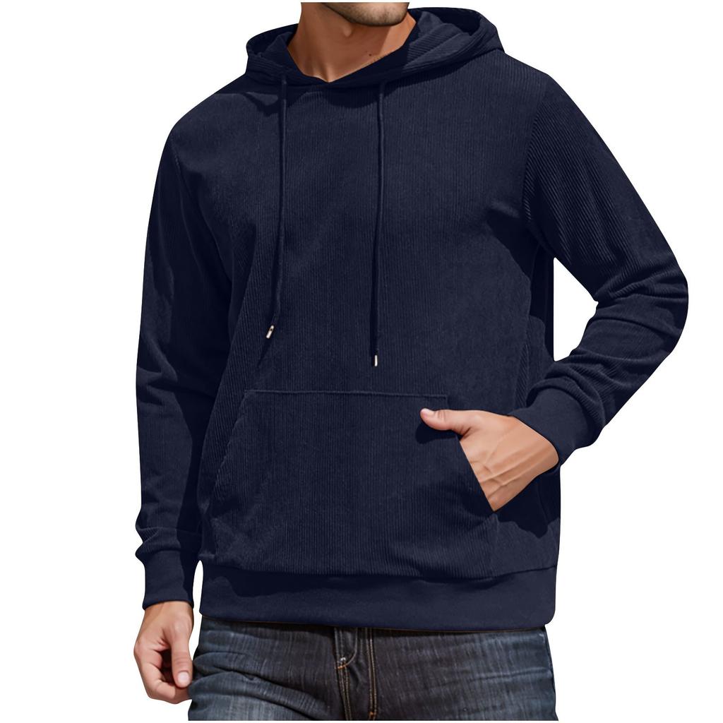 Mens Hoodies Long Sleeve Casual Corduroy Drawstring Sweatshirt With Pocket Lightweight Fall Stylish Tops