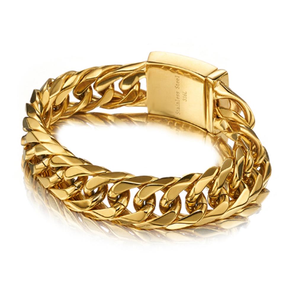 Модные ювелирные изделия шириной 16 мм, пряжка из нержавеющей стали, золотой тон, двойная кубинская цепочка, подарок, мужской браслет унисекс