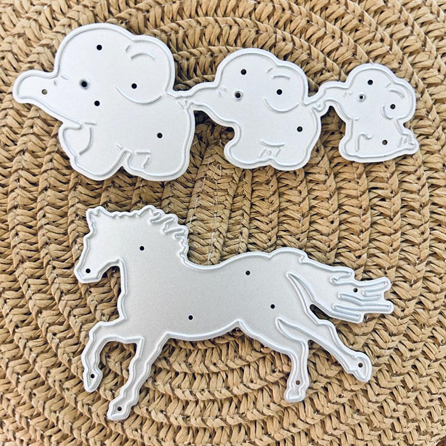 2pcs/set Elephants And Horse Die Cuts For Card Making, Cutting Dies, Metal Die Cutting Mold, Scrapbooking Dies, Etched Embossing Stencil For Crafts