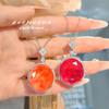 Female Red/Orange Stone Big Round Pendant Necklaces For Women Copper Color Metal Zircon Necklace Wedding Bridal Zircon