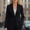 Осенний текстурный костюмный пиджак с лацканами, длинными рукавами и одной пуговицей, пиджак с накладными карманами, однотонная деловая верхняя одежда