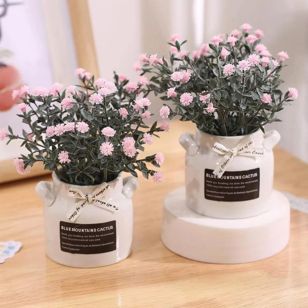 DIY Gifts Ceramic Pot Flowers Bonsai Mini Fake Potted Plants Artificial Babys Breath Home Decor