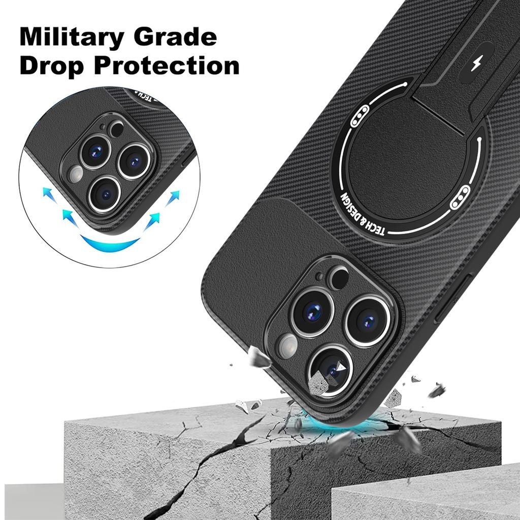 For iPhone 14 Pro Case with Kickstand Carbon Fiber Texture PC+TPU Phone Cover