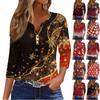 Women's Casual Fashion V-neck Loose Versatile Christmas Print Three-quarter Sleeve Top