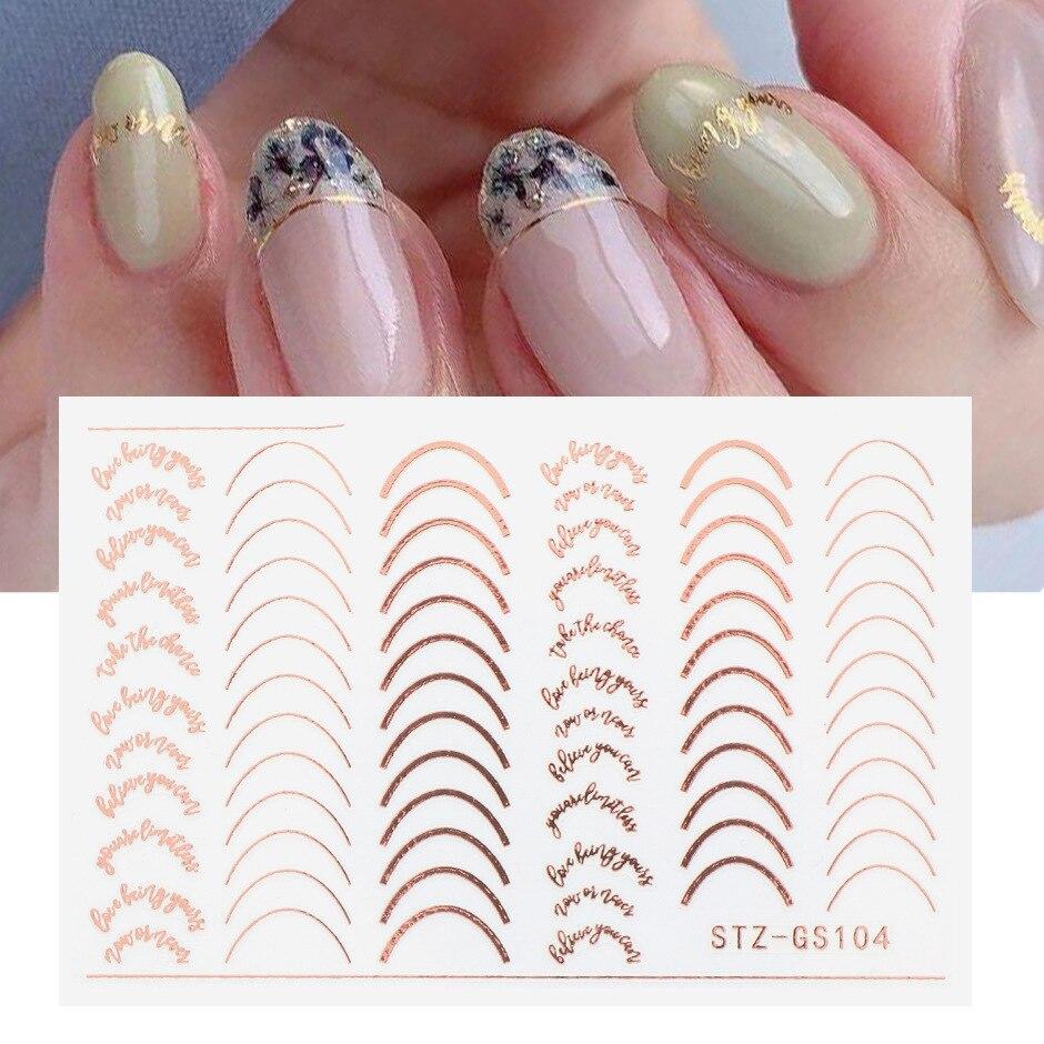 Abstract Line DIY Nail Stickers for Women Girls Nail Art Decorations Rose Gold Spring 3D Sliders for Manicure Nail Polish Decals