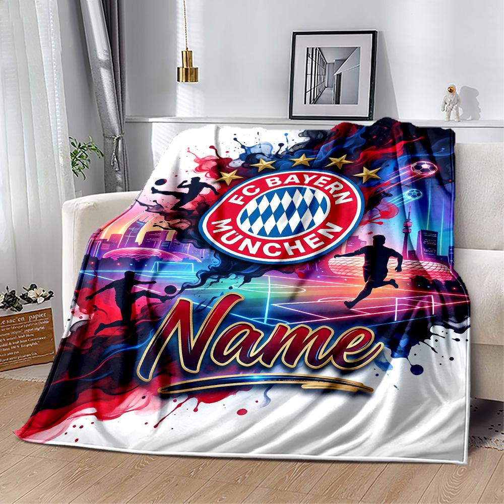 Bayern Munich Fan Art Personalized Name Blanket Gift Customizable Blanket Soft Warm Cozy Suitable for Couch Office Chair Seaside Living Room