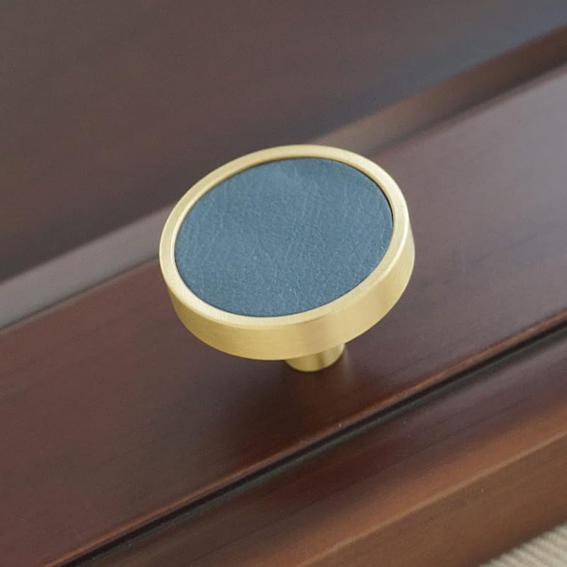 Темно-синие кожаные ручки для ящиков, медные ручки для шкафа, круглые ручки для ящиков шкафа (5" Отверстие к Отверстию)