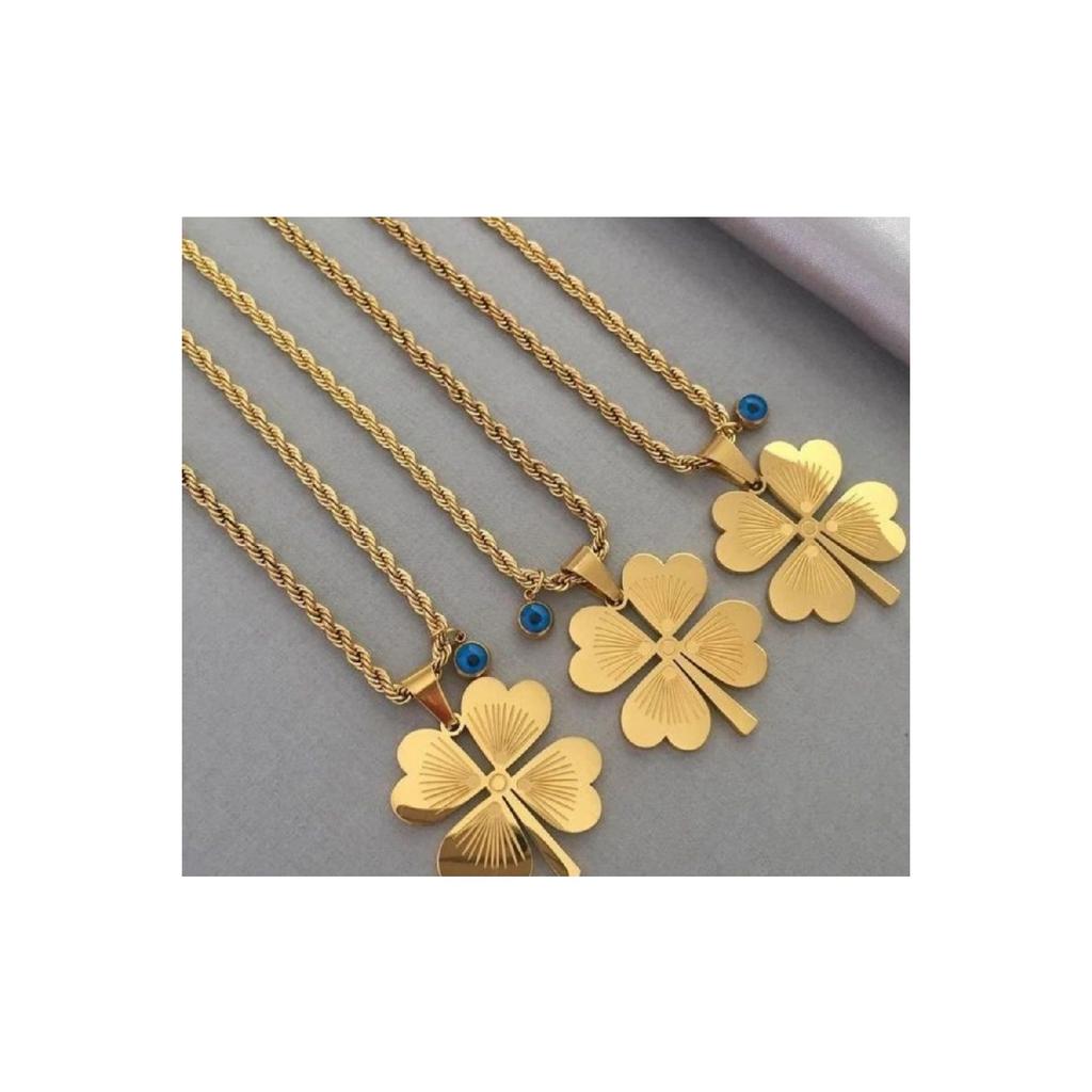 Стальное ожерелье с клевером, длинное 65 см, золотое