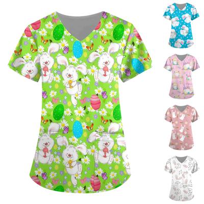 Женские топы с короткими рукавами и v-образным вырезом с этническим принтом, рабочая блузка с карманами