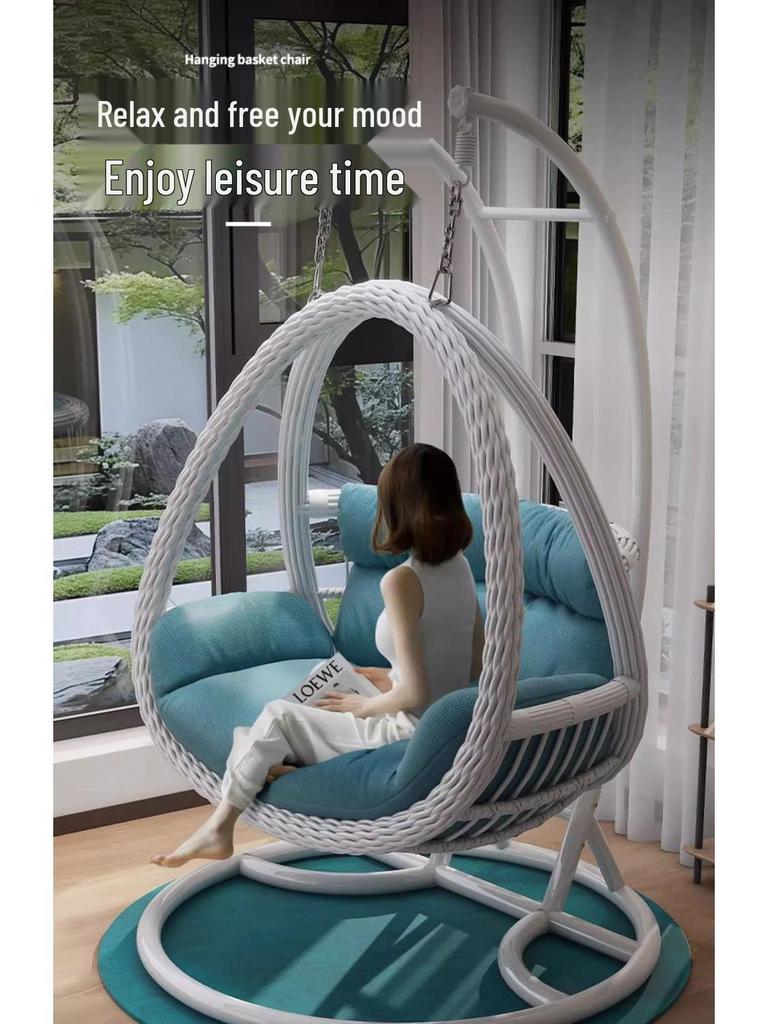 Double Rattan Hanging Basket Chair for Indoor/Outdoor Use