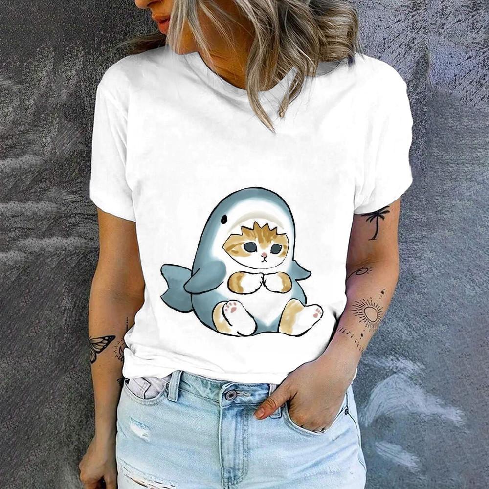 Cute Cat Print High Quality Short Sleeve Street Fashion Loose Round Neck T-shirt Summer New Casual Comfortable Women's T-shirt