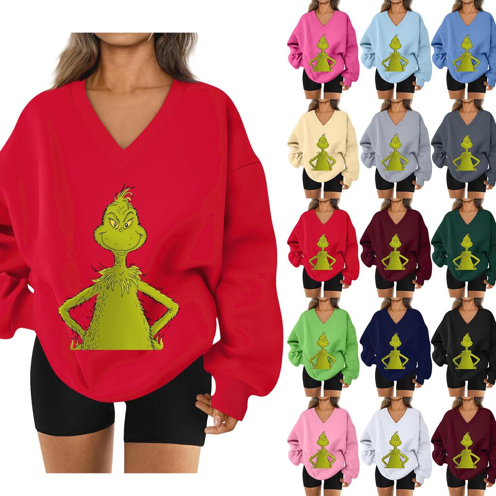 Women's Loose And Comfortable Letter V-neck Sportswear Long-sleeved Sweatshirt Daily Matching Clothes