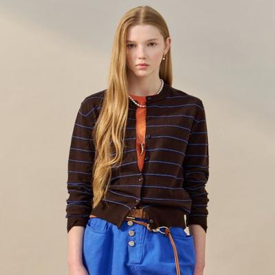 Вязаный кардиган в полоску с круглым вырезом Zf03qd004na