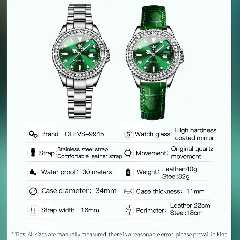 Женские водонепроницаемые светящиеся кварцевые часы с роскошным циферблатом инкрустированным цирконием, модные часы с календарем Женские легкие роскошные кварцевые часы