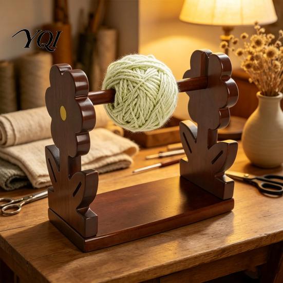 Portable Yarn Feeder Rotatable Wooden Rack, Easy Assembly Ball Dispenser, Fiber Art Supplies Smooth Rotation Spool Stand for Embroidery Crafting