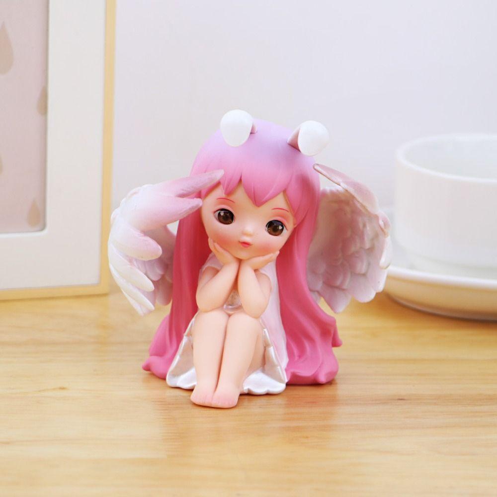 Pink Purple Resin Girl Ornaments Vinyl Garden Decorative Figure Angel Statuette Home Decoration
