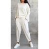 Women's Solid Color Round Neck Long Sleeve Suit,Women's Pocket Pants Long Pants Women's Suit
