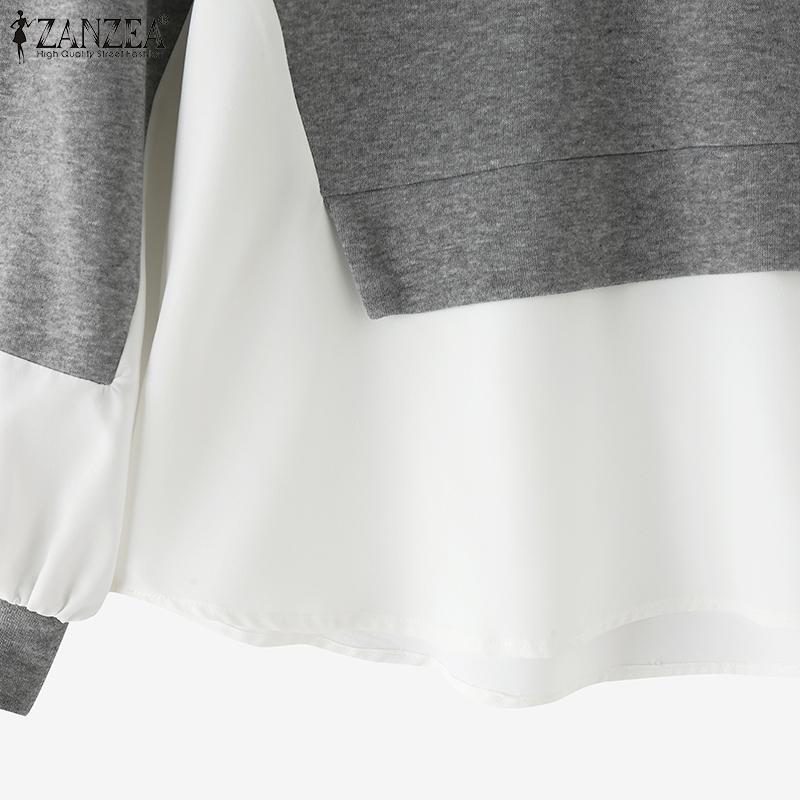 ZANZEA Женские осенние свободные свитера с круглым вырезом и длинным рукавом контрастного цвета