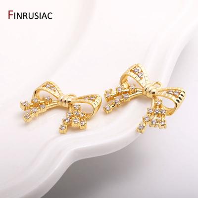 Позолоченная латунь 14K Сверкающий циркон Бант-заколка Подвески-серьги-бантики Для женщин Принадлежности для изготовления серег своими руками