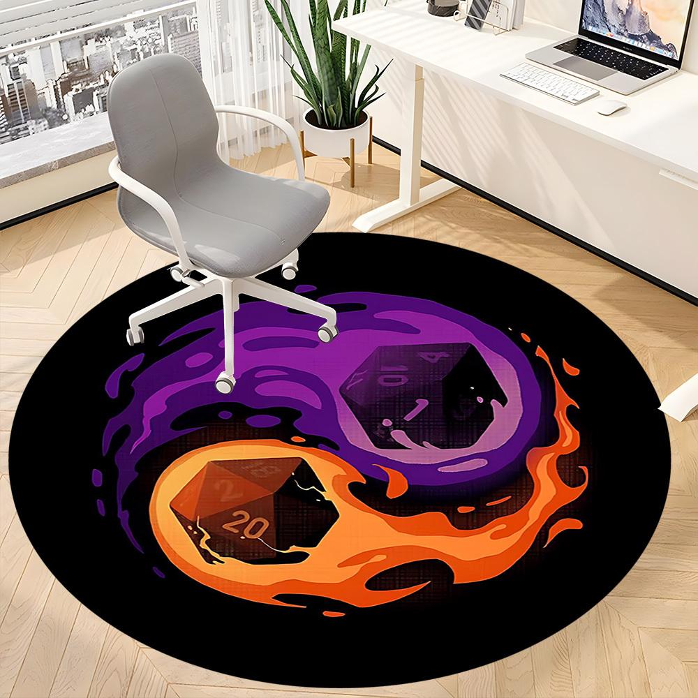1PCDice Flames Office Round Area Rug, Mat Suitable For Office, Under Office Chairs Bedroom Living Room Home Decor, Room Deco