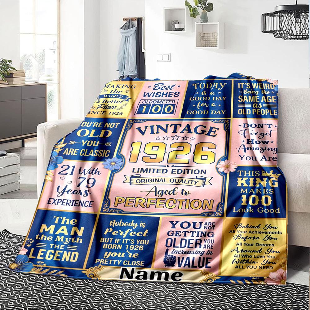 Vintage Centennial Celebration Blanket Personalized Name Soft Warm And Versatile For Sofa Bed Office And Travel Machine Washable Comfortable In All