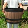 Plant Pot Faux Whiskey Barrel Shape Home Decor Plastic Indoor Outdoor Yard Patio Flowerpot for Garden