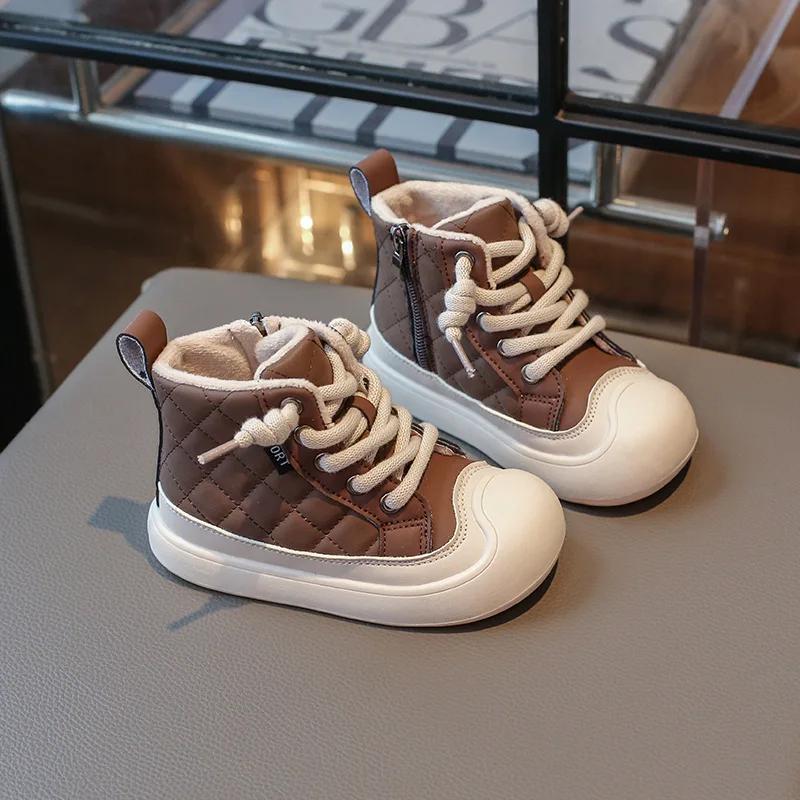 Детские хлопковые сапоги, теплые, универсальные, зимние сапоги для девочек, модные, пэчворк, нескользящие, школьные, повседневные, детские, плюшевые сапоги, боковая молния