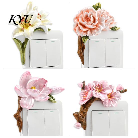 Three Dimensional Wall Plate Decor 3D Flower Switch Sticker, Aesthetic Floral Light Decorative Resin Protective Panel Sticker Cover, Self Adhesive Art