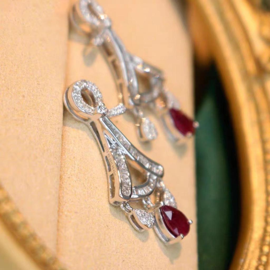 Sparkling High Grade Water Drop Ruby Earrings For Women Fashion Charms Diamond Inlaid Fan Earring Banquet Jewelry