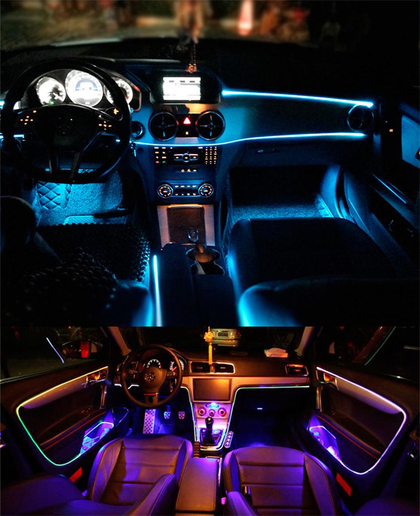 5 шт. RGB светодиодная автомобильная декоративная неоновая подсветка с интегрированной подсветкой для ног, оптоволоконная лента