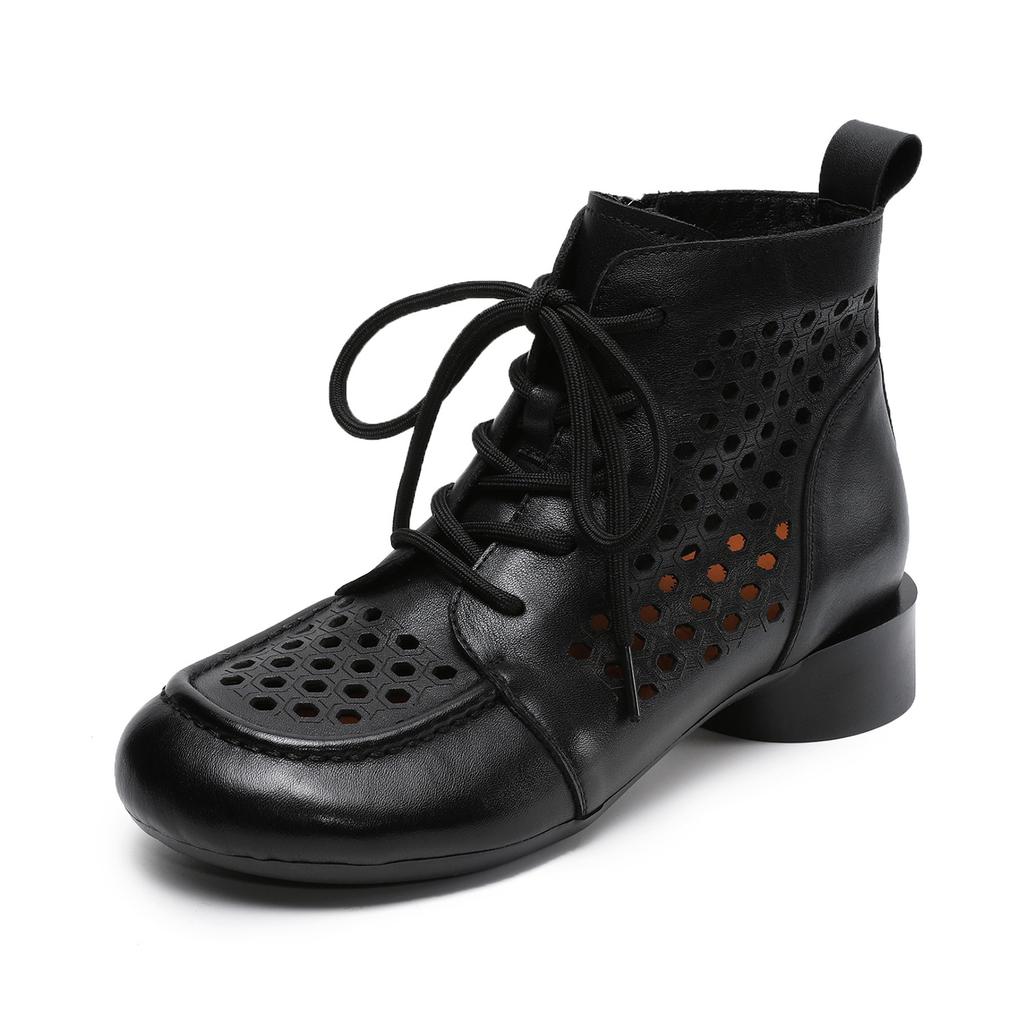 Johnature Женские ботинки из натуральной кожи в ретро-стиле на толстом каблуке с вырезами, низкий каблук, дышащие