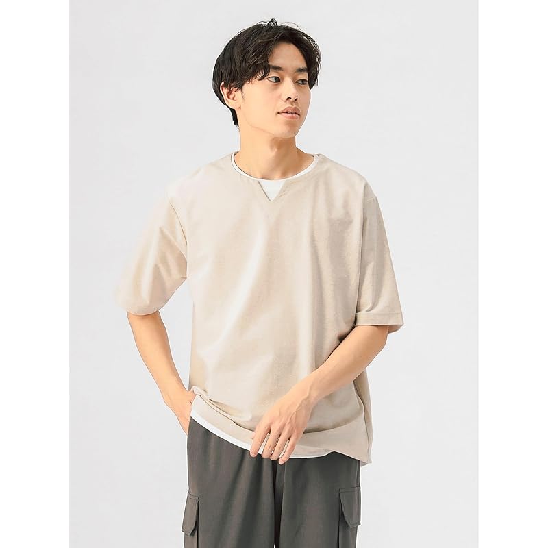 [Beams Heart] S/S TEE Cool touch sensation key neck layered T-shirt men's BEIGE S 42040333639