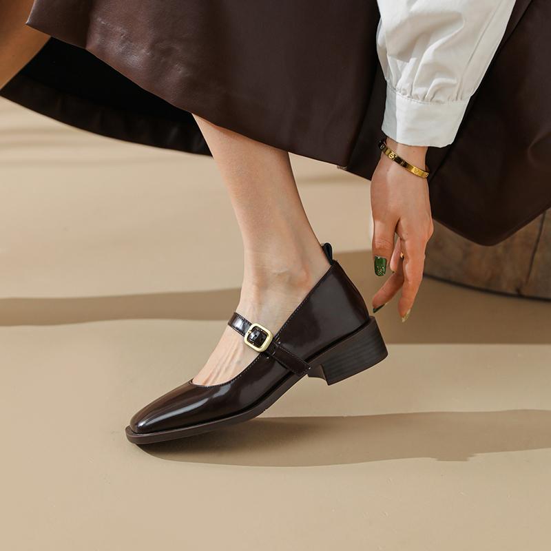 Fashion 2025 New Spring Split Leather Women Shoes Square Toe Mary Jane Shoes for Women Shoes Women Pumps Heels for Women Buckle Strap