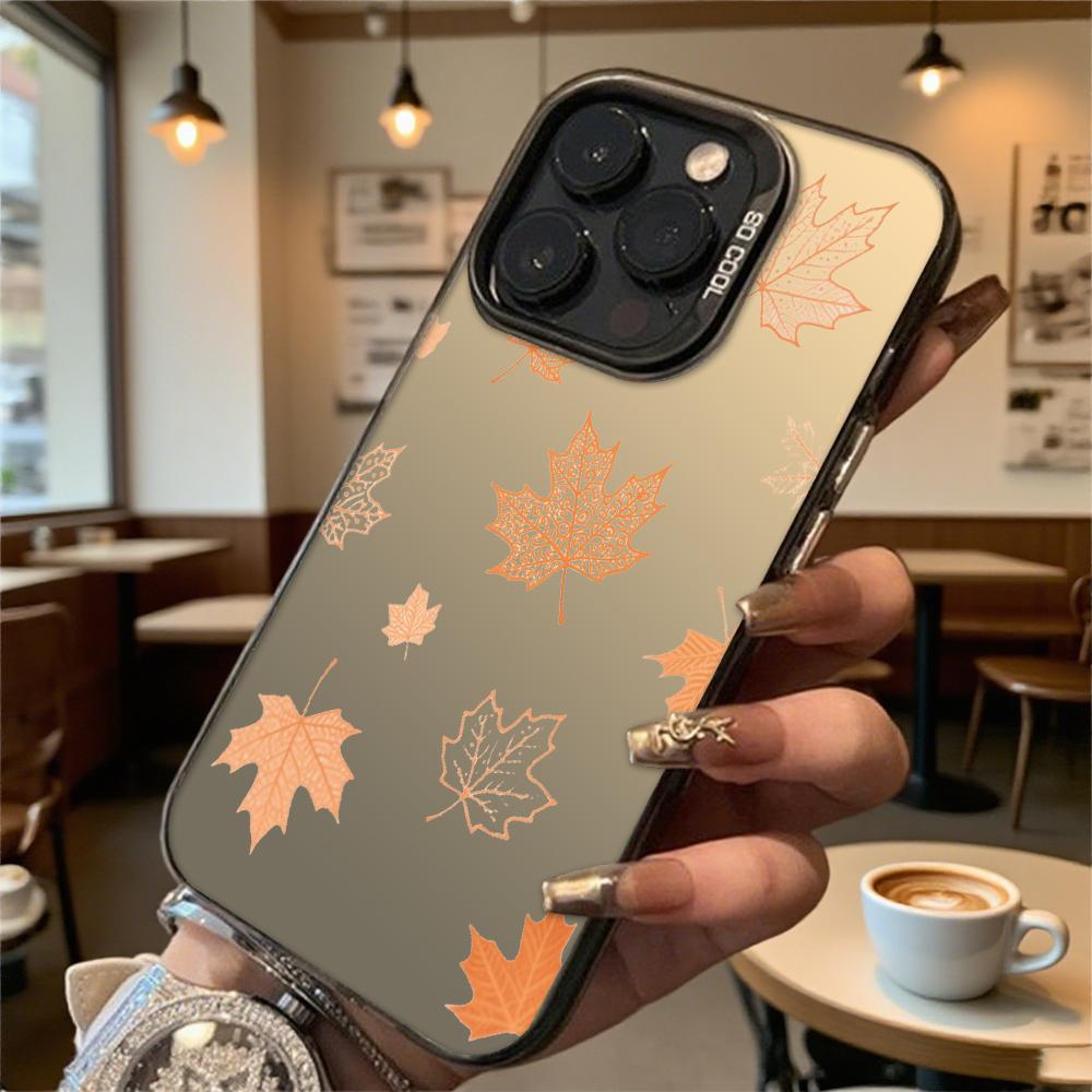 Изящный чехол с оранжевыми осенними листьями для iPhone 16 15 14 13 12 11 Pro Max/Mini, противоударный, устойчивый к царапинам, премиальная жесткая крышка