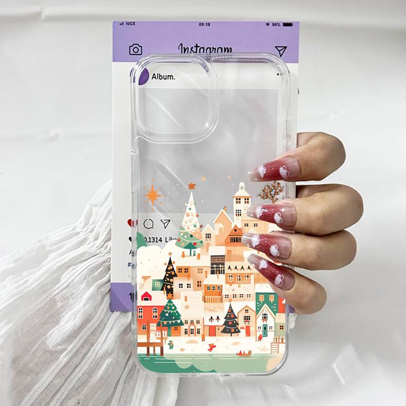 Чехол для телефона 'Ночная снежная улица' для IPhone 16 17 15 14 Pro Max Plus 13 12 Mini 11 Pro Max XR X 7 8 Рождественский графический чехол
